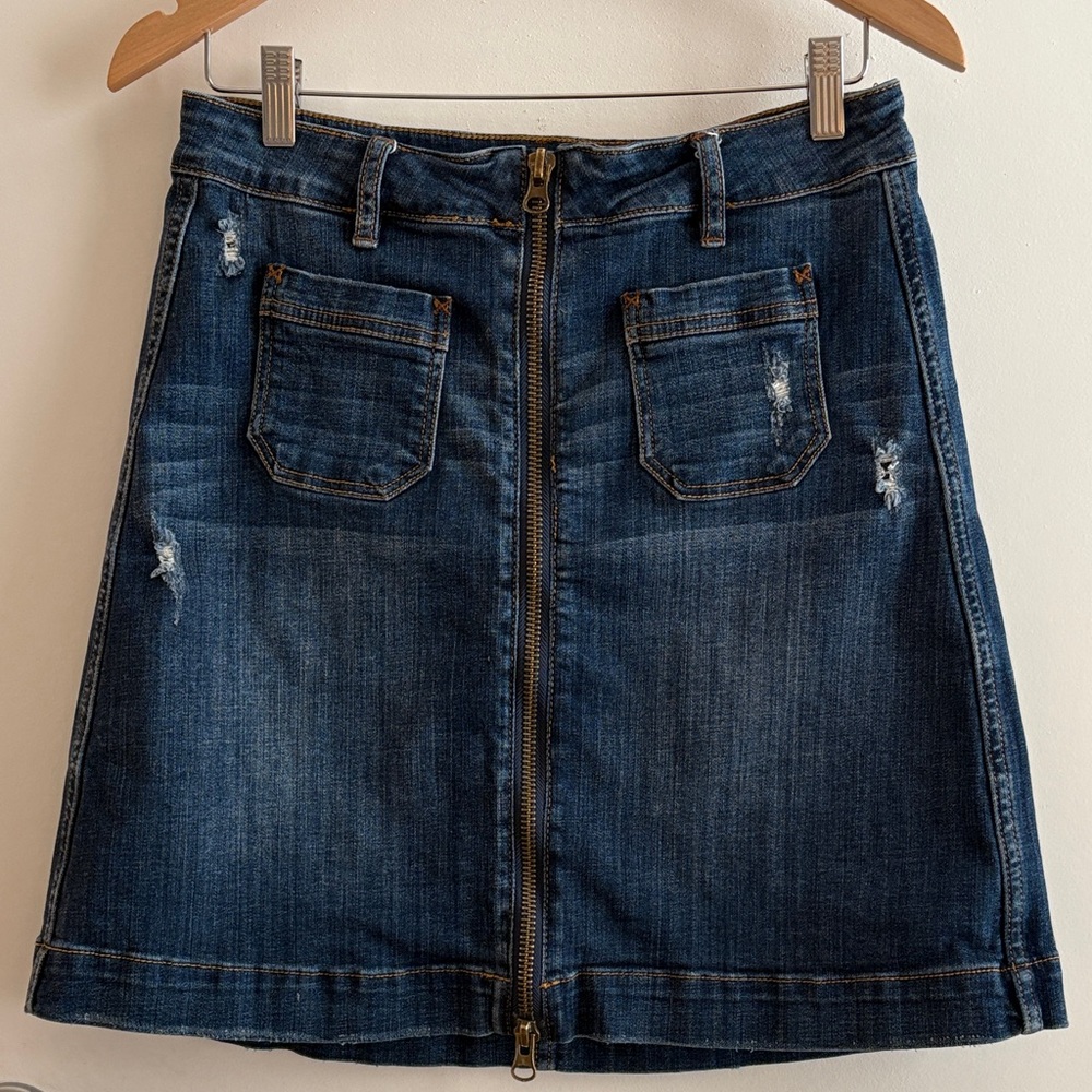 Jag Jeans Distressed with pockets Zip Up Front Dark Blue Flirty Mini Skirt SZ 6